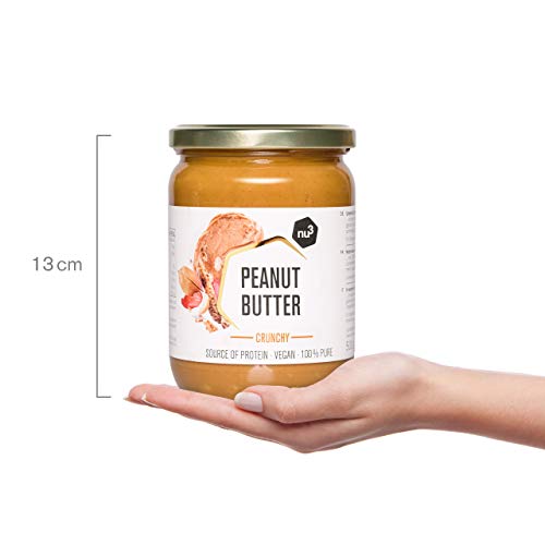 nu3 Crema de cacahuete crujiente - Peanut butter crunchy vegetariana sin azúcar - 500 g de mantequilla de cacahuete pura - 100% maní fresco sin sal o aceite de palma - 28% de proteína vegana