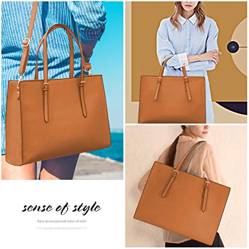 NUBILY Bolso Mujer Bolsos Bandolera para Ordenador Portátil 15.6 Pulgadas Impermeable Bolsos de Mujer Cuero PU Universidad Shopper Bolsa Tote Marrón