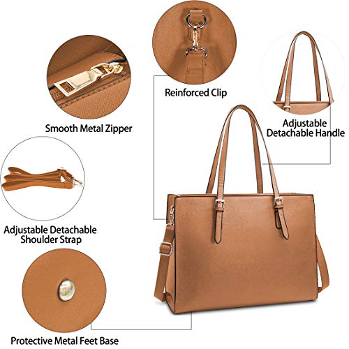NUBILY Bolso Mujer Bolsos Bandolera para Ordenador Portátil 15.6 Pulgadas Impermeable Bolsos de Mujer Cuero PU Universidad Shopper Bolsa Tote Marrón