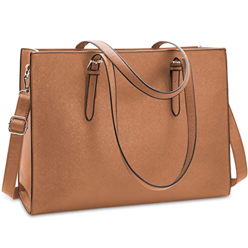 NUBILY Bolso Mujer Bolsos Bandolera para Ordenador Portátil 15.6 Pulgadas Impermeable Bolsos de Mujer Cuero PU Universidad Shopper Bolsa Tote Marrón