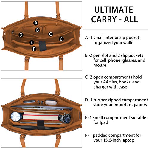 NUBILY Bolso Mujer Bolsos Bandolera para Ordenador Portátil 15.6 Pulgadas Impermeable Bolsos de Mujer Cuero PU Universidad Shopper Bolsa Tote Marrón