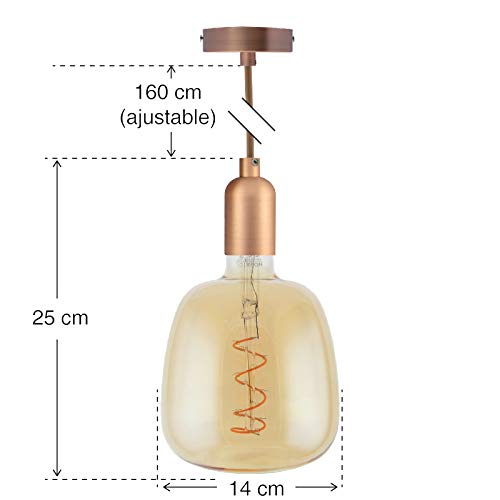 NUEVA Colección 2020-21 de NOVATEK - Lámpara Techo - con Bombilla GIGANTE de LED Hecho a MANO, idea para Salón, Comedor, Dormitorio, Vintage, Restaurante, Bar, etc. Modelo: NOTTING HILL (GOLD)