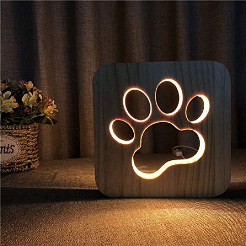 Nueva Pata de Perro de Madera luz Nocturna decoración de Dormitorio para niños Blanco cálido luz única Regalo de Fiesta de cumpleaños para Amigos de niños