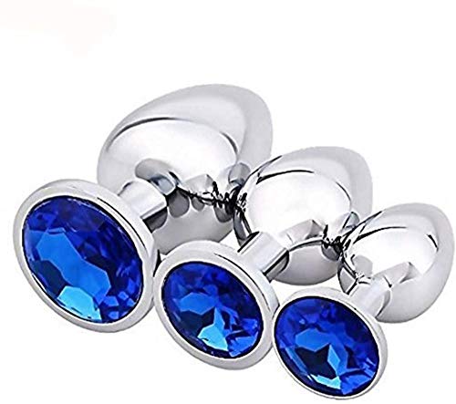 Nuevo conjunto de 3 piezas de diferentes tamaños Joyas de diamantes de acero inoxidable （Azul