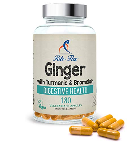 Nuevo tamaño! Cúrcuma con jengibre y bromelina, 180 cápsulas vegetarianas, fórmula botánica a base de hierbas compatible con la salud digestiva por Rite-Flex