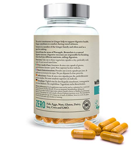 Nuevo tamaño! Cúrcuma con jengibre y bromelina, 180 cápsulas vegetarianas, fórmula botánica a base de hierbas compatible con la salud digestiva por Rite-Flex