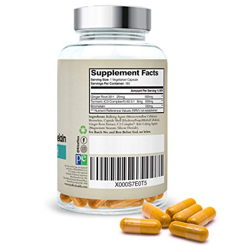 Nuevo tamaño! Cúrcuma con jengibre y bromelina, 180 cápsulas vegetarianas, fórmula botánica a base de hierbas compatible con la salud digestiva por Rite-Flex