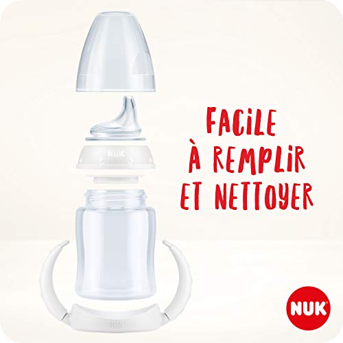 NUK First Choice+ vaso antiderrame bebé, 6-18 Meses, Boquilla de Silicona a Prueba de Fugas, Anticólico, Sin Bpa, 150 Ml, Gris Y Blanco, 1 Unidad