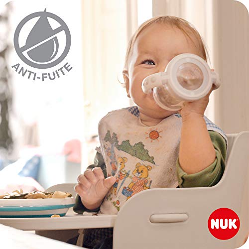 NUK First Choice+ vaso antiderrame bebé, 6-18 Meses, Boquilla de Silicona a Prueba de Fugas, Anticólico, Sin Bpa, 150 Ml, Gris Y Blanco, 1 Unidad