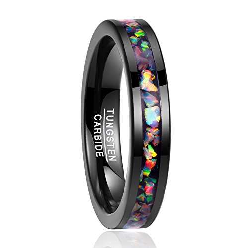 NUNCAD Anillo Hombre/Mujer 4 mm con Opale Multicolore de tungsteno, Boda Compromiso Estilo, Ocio, tamaño 14 (CH: ≈ 15)