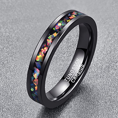 NUNCAD Anillo Hombre/Mujer 4 mm con Opale Multicolore de tungsteno, Boda Compromiso Estilo, Ocio, tamaño 14 (CH: ≈ 15)