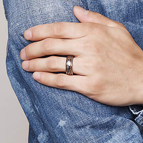 NUNCAD Anillo Hombre/Mujer con Shell + Madera/Ópalo de Tungsteno Unisex Ring para Recuerdos/Aniversario/Regalo 8mm Plata + Azul + Marrón Tamaño (10-36)