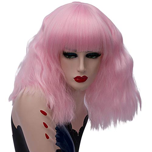 Nunubee Madame Wig Fashion Brazalete plano Pelo rizado Rizado Rosa agua