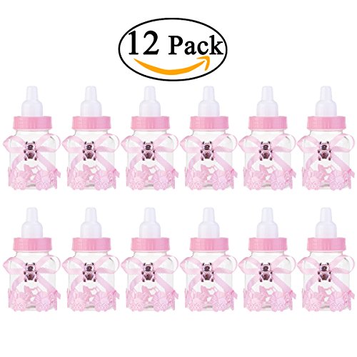 NUOLUX 12pcs Botella de Caramelo favores de la Fiesta de Bienvenida al bebé Caja de Regalo del Estilo alimentador (Rosa)
