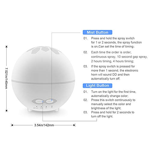 NUONA Humidificador Ultrasónico Silencioso, 400ml Aceites Esenciales Difusor Aromaterapia Con [7 Luces de Colores][Control Remoto][Temporizador] para Niños,Apartamento,Sala de Estar,Dormitorio,Oficina
