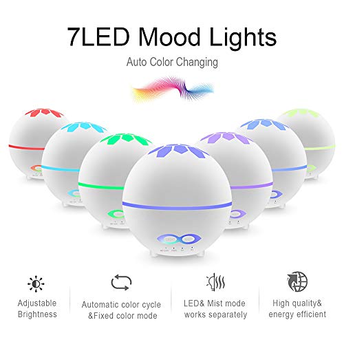 NUONA Humidificador Ultrasónico Silencioso, 400ml Aceites Esenciales Difusor Aromaterapia Con [7 Luces de Colores][Control Remoto][Temporizador] para Niños,Apartamento,Sala de Estar,Dormitorio,Oficina