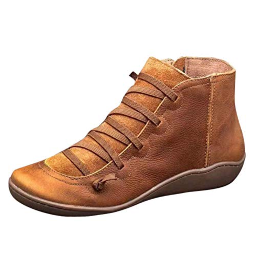 NUSGEAR Botas Mujer de Altura de Tobillo con Suela de Goma de Cuero Artificial para Mujer Otoño Invierno Botas Cómodas Zapatos de Cordones Botines