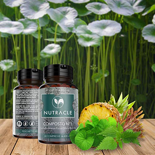 NUTRACLE - COMPOSTO N.1 - Fuerte drenaje natural 60 comprimidos de 400 mg Ayuda a la microcirculación, drena el exceso de líquidos, Contra las piernas cansadas e hinchadas