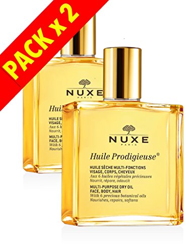 NUXE - Dry Oil Huile Prodigieuse MULTI-USAGE SKIN CARE - NOURISHES, REPAIRS AND SOFTENS - Face Body and Hair - Pack 2 x 100ML