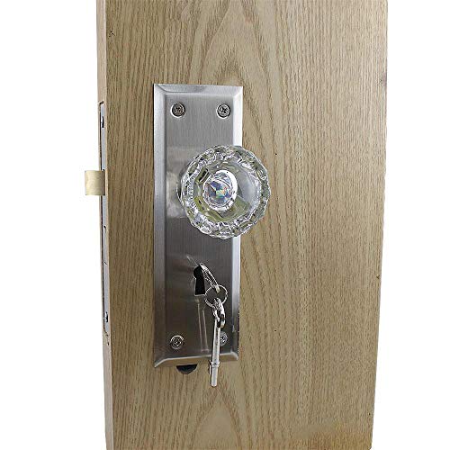 NUZAMAS Old Time Juego de pomos de cristal con diseño de esqueleto, placa de aleación de zinc, pomos de puerta con llaves, para interiores y exteriores, doble apertura, cerraduras para habitación