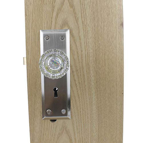 NUZAMAS Old Time Juego de pomos de cristal con diseño de esqueleto, placa de aleación de zinc, pomos de puerta con llaves, para interiores y exteriores, doble apertura, cerraduras para habitación