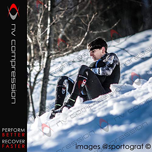 NV Compression 365 Calentadores de Pantorrilla de compresión Negros - Compression Calf Sleeves - Black - For Sports Recovery, Work, Flight - Running, Cycling, Fitness, Gym, Golf (Negro/Rojo, Med)