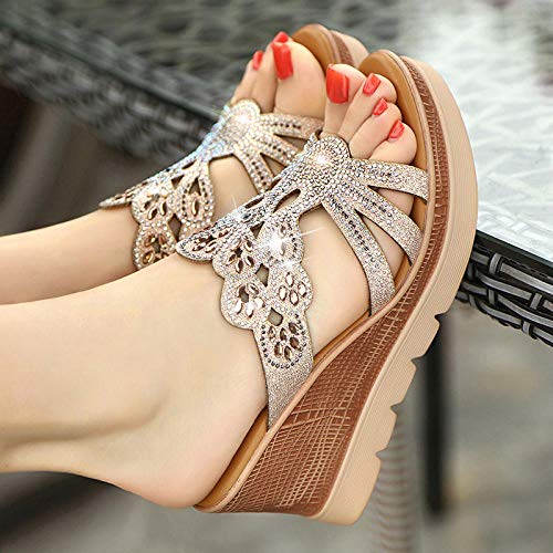 Nwarmsouth Sandalias De Ducha,Zapatillas de cuña de tacón Alto, Sandalias Antideslizantes de Suela Gruesa y Pantuflas-Gold_41,Hombre & Mujer & Pareja Sandalias