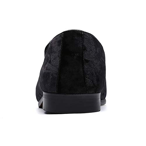 NXY de los Hombres Terciopelo Mocasines Ponerse Zapatos de Vestir con Oro Bordado Casual De Fumar Mocasín Pisos Zapatillas Zapatos de Conducir Negro 41