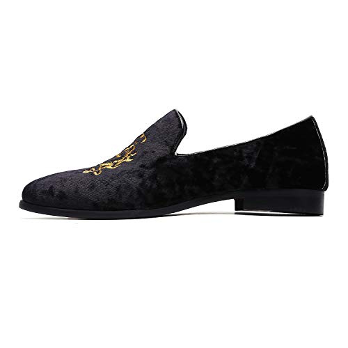 NXY de los Hombres Terciopelo Mocasines Ponerse Zapatos de Vestir con Oro Bordado Casual De Fumar Mocasín Pisos Zapatillas Zapatos de Conducir Negro 41