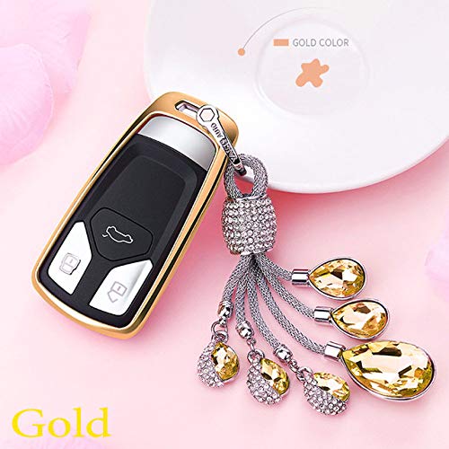 NZGMA Funda de Llave de Coche de TPU Cubierta de protección automática para Audi A4 B9 Q5 Q7 TT TTS 8 2016 S 2017 Colgante de Vidrio Artificial con lágrimas del Cielo,