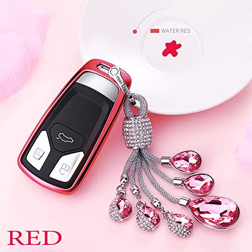 NZGMA Funda de Llave de Coche de TPU Cubierta de protección automática para Audi A4 B9 Q5 Q7 TT TTS 8 2016 S 2017 Colgante de Vidrio Artificial con lágrimas del Cielo,