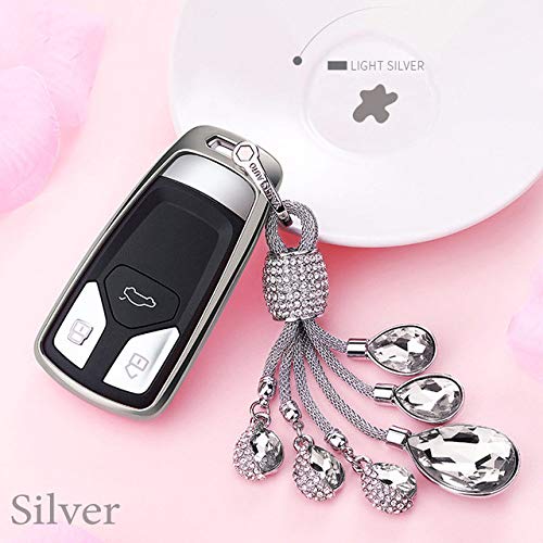 NZGMA Funda de Llave de Coche de TPU Cubierta de protección automática para Audi A4 B9 Q5 Q7 TT TTS 8 2016 S 2017 Colgante de Vidrio Artificial con lágrimas del Cielo,