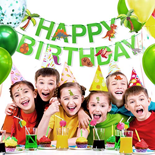O-Kinee Decoracion Cumpleaños Dinosaurios,Globos de Cumpleaños Dinosaurios,Adornos Cumpleaños Dinosaurios,Guirnalda Feliz Cumpleaños,Fiestas de Dinosaurios Globos (verde)