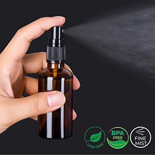 O-Kinee Spray de Vidrio ámbar 8 pcs Botella de Vidrio ámbar Vacía con Pulverizador Negro de Niebla Fina Vacía para Aromaterapia,Primeros Auxilios,Tamaño de Viaje,Líquidos Químicos (50ml)