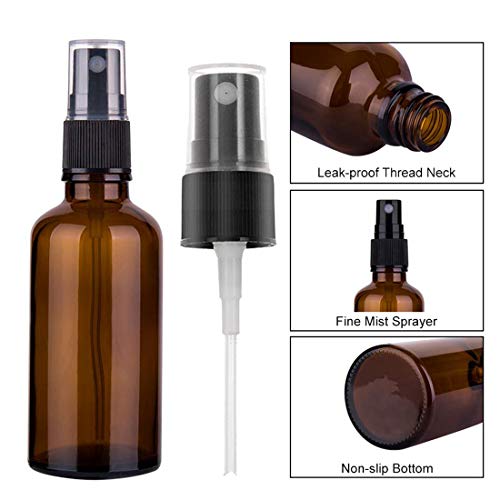 O-Kinee Spray de Vidrio ámbar 8 pcs Botella de Vidrio ámbar Vacía con Pulverizador Negro de Niebla Fina Vacía para Aromaterapia,Primeros Auxilios,Tamaño de Viaje,Líquidos Químicos (50ml)