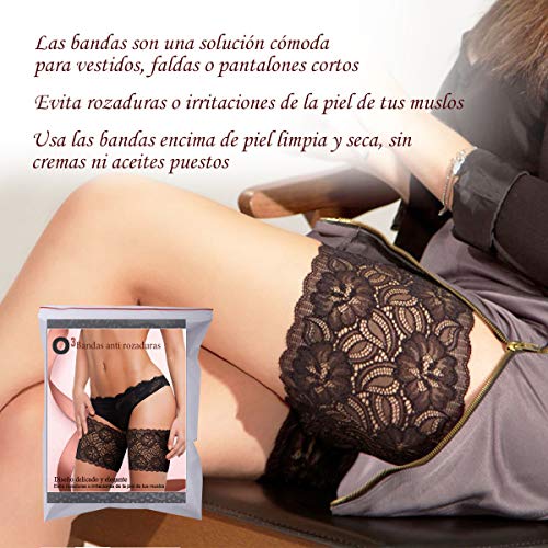 O³ Bandas Antirozaduras Muslos 1 Par – Negro/Blanco | Tamaños A – F| Bandalettes Anti Rozaduras – Antirozaduras Muslos Mujeres – Anti Rozaduras Muslos (Negro, A: 42-50 cm)