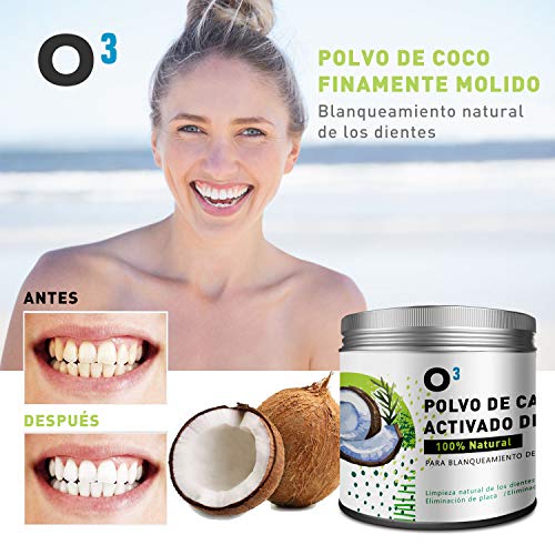 O³ Carbon Activado Dientes – Polvo Blanqueador Dental De Coco 100% Natural – Dientes Blancos Con Polvo De Carbon Activo - Blanqueador De Dientes