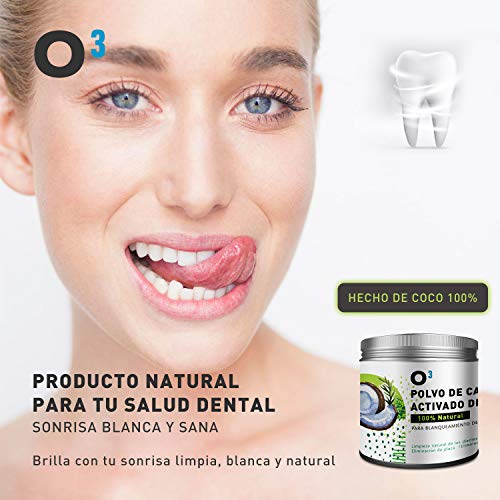 O³ Carbon Activado Dientes – Polvo Blanqueador Dental De Coco 100% Natural – Dientes Blancos Con Polvo De Carbon Activo - Blanqueador De Dientes