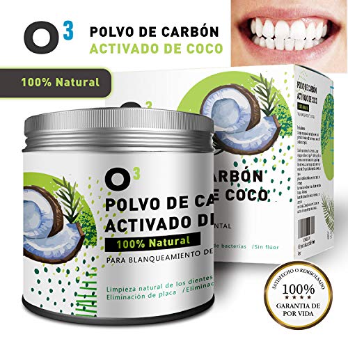 O³ Carbon Activado Dientes – Polvo Blanqueador Dental De Coco 100% Natural – Dientes Blancos Con Polvo De Carbon Activo - Blanqueador De Dientes