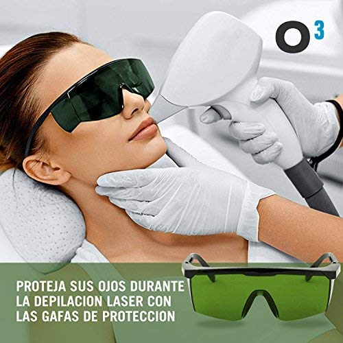 O³ Gafas Laser Depilación - 2 unidades Gafas de protección para depilación HPL/IPL/Luz Pulsada - Gafas De Seguridad Para Protección de Ojo 1 de color verde + 1 azul