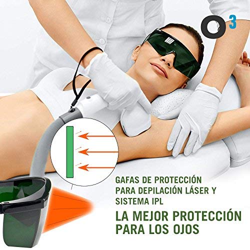 O³ Gafas Laser Depilación - 2 unidades Gafas de protección para depilación HPL/IPL/Luz Pulsada - Gafas De Seguridad Para Protección de Ojo 1 de color verde + 1 azul