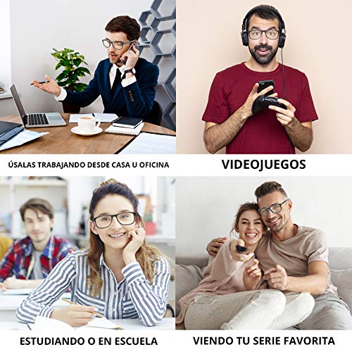 O³ Gafas Luz Azul Hombre & Mujer - Gafas Ordenador & Todos Tipos De Pantallas – Protege Tus Ojos – Evita Migrañas Causadas Por Radiación De Pantallas (Negro & Gris)