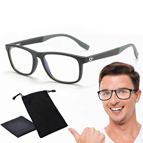 O³ Gafas Luz Azul Hombre & Mujer - Gafas Ordenador & Todos Tipos De Pantallas – Protege Tus Ojos – Evita Migrañas Causadas Por Radiación De Pantallas (Negro & Gris)