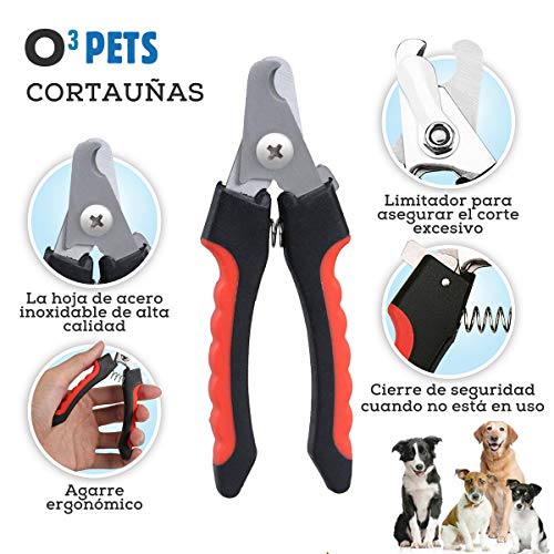 O³ Pets Peine Perro Pelo Largo o Corto - con Juego de Cortauñas Perro - Fácil de Limpiar - para Muda de Pelo de tu Perro o Gato (Pequeño - Pelo Corto)