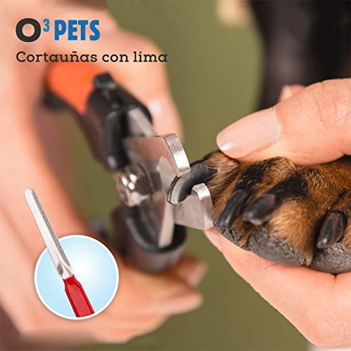 O³ Pets Peine Perro Pelo Largo o Corto - con Juego de Cortauñas Perro - Fácil de Limpiar - para Muda de Pelo de tu Perro o Gato (Pequeño - Pelo Corto)