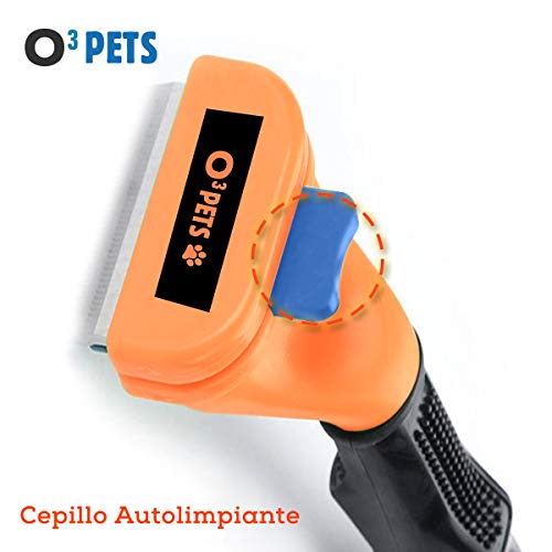 O³ Pets Peine Perro Pelo Largo o Corto - con Juego de Cortauñas Perro - Fácil de Limpiar - para Muda de Pelo de tu Perro o Gato (Pequeño - Pelo Corto)