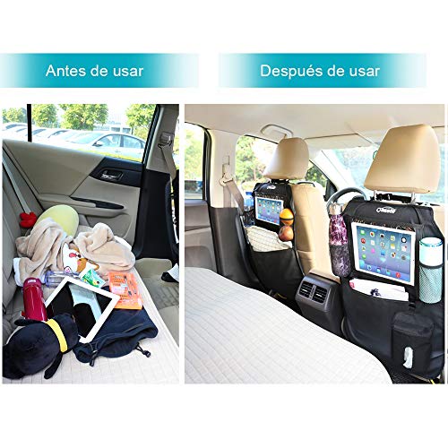 Oasser Organizadores para Coche Protector Asiento Trasero Organizador Asiento Coche Accesorios Coche Interior Funda Asiento Coche Niños Varios Bolsillos Soporte Tablet Fácil de Limpiar 2 Unidades