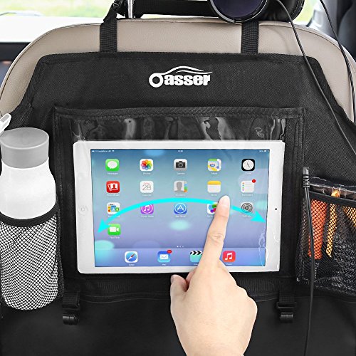 Oasser Organizadores para Coche Protector Asiento Trasero Organizador Asiento Coche Accesorios Coche Interior Funda Asiento Coche Niños Varios Bolsillos Soporte Tablet Fácil de Limpiar 2 Unidades