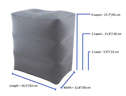 ObboMed HR-7330 Almohada Inflable de Viaje para Descanso del Pié de 3 Capas, Almohada Plegable y Ajustable en Altura para Relax de Pies/Piernas; Gris - 45 x 42 x 30 cm