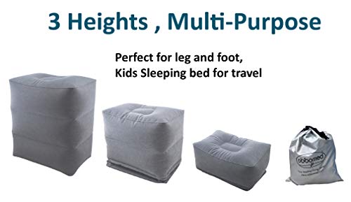ObboMed HR-7330 Almohada Inflable de Viaje para Descanso del Pié de 3 Capas, Almohada Plegable y Ajustable en Altura para Relax de Pies/Piernas; Gris - 45 x 42 x 30 cm